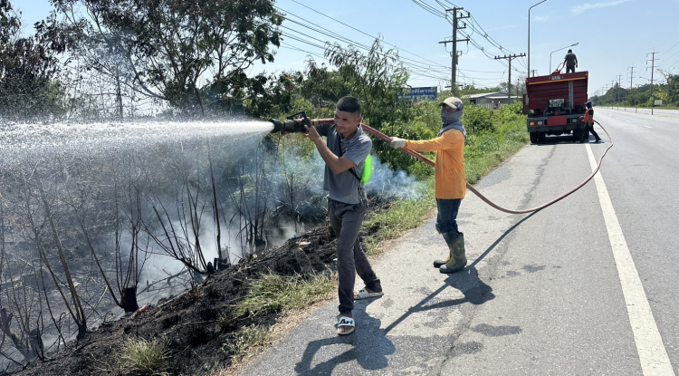 วันที่ 24 เมษายน  2568  เวลา 10.30 น. เทศบาลตำบลตลาดแค ได้รับการแจ้งเหตุพบเหตุไฟไหม้หญ้าริมถนน บริเวณหน้าโรงเรียนธารปราสาทเพชรวิทยา กำลังลามเข้าบ้านประชาชน นางสาวพัทธ์ธีรา ศิริทรัพย์ รองปลัดเทศบาล รักษาราชการแทน ปลัดเทศบาล ปฏิบัติหน้าที่ นายกเทศมนตรีตำบลตลาดแค ได้สั่งการให้เจ้าหน้าที่งานป้องกันและบรรเทาสาธารณภัย  นำรถน้ำออกระงับเหตุเพลิงไหม้ที่เกิดเหตุดังกล่าว   สามารถควบคุมเพลิงไว้ได้ภารกิจสำเร็จเรียบร้อย